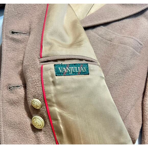 Vintage 80s Cashmere Camel Blazer Grey Plaid Midi Skirt Suit size 6 Van Julian - Picture 9 of 16